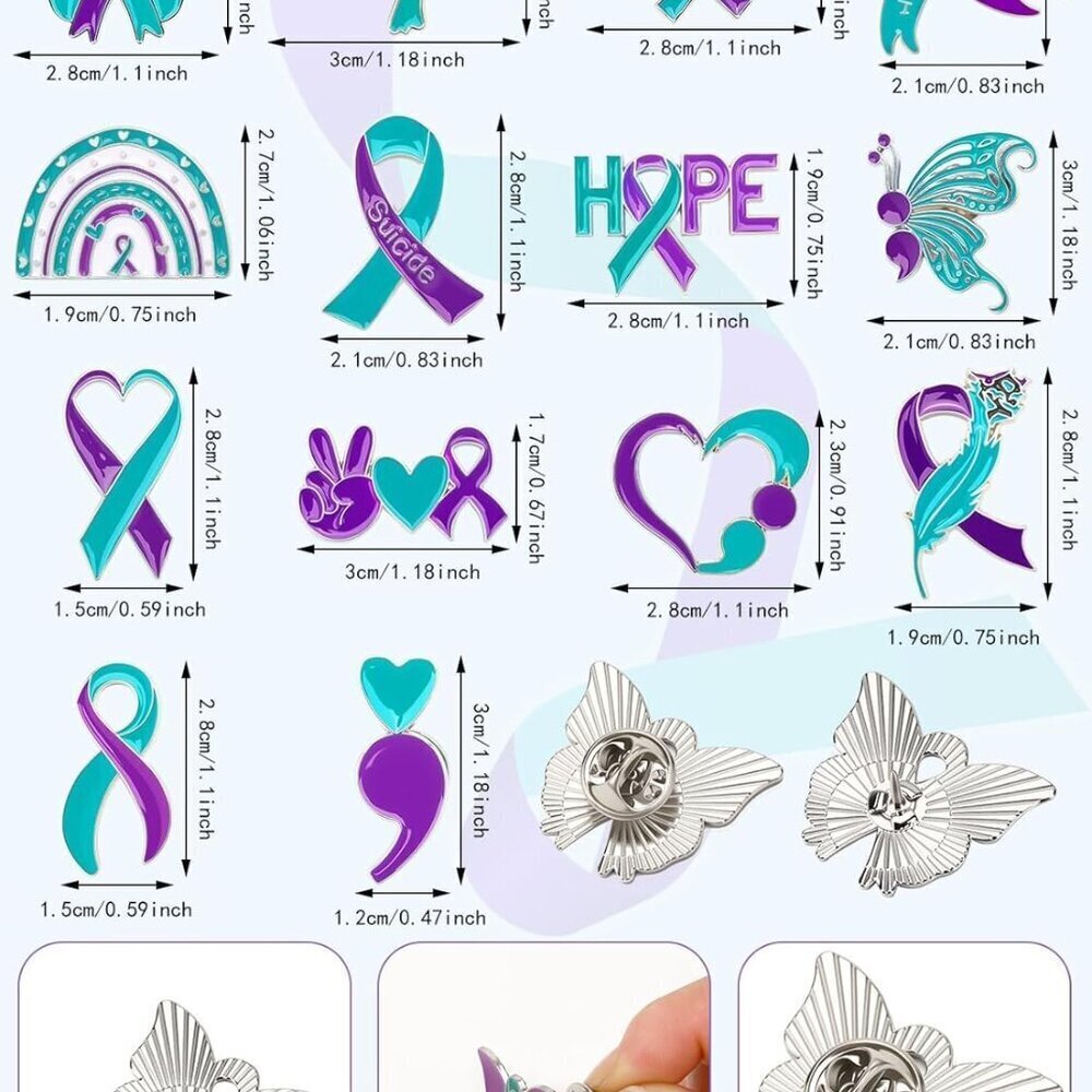 28pcs Suicide Prevention Pins Assorted Alloy Rainbow Ribbon Lapel Accessories - Picture 6 of 7